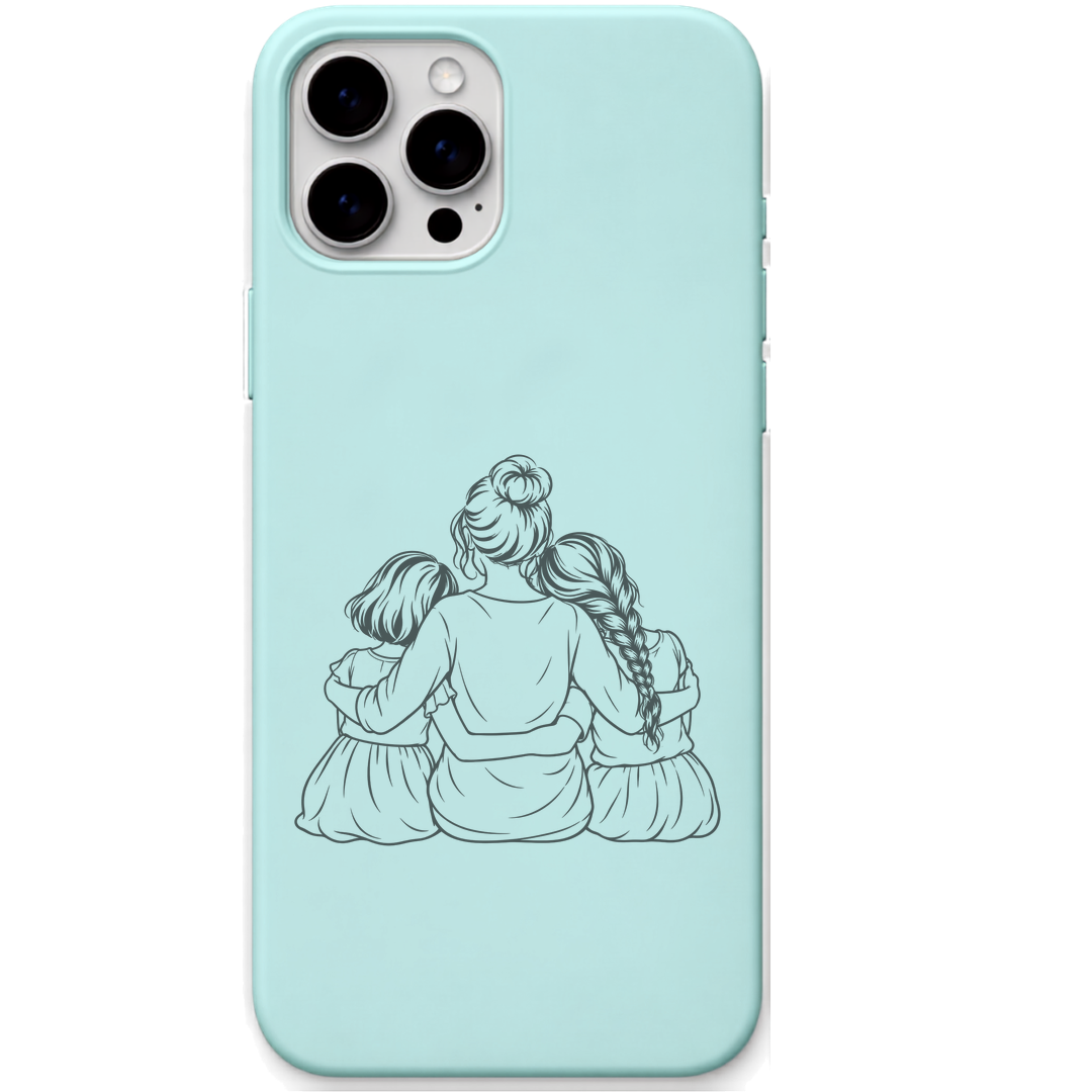 Mums Girl Gang mum two daughters line art engraved pastel silicone phone cover in Mint Green