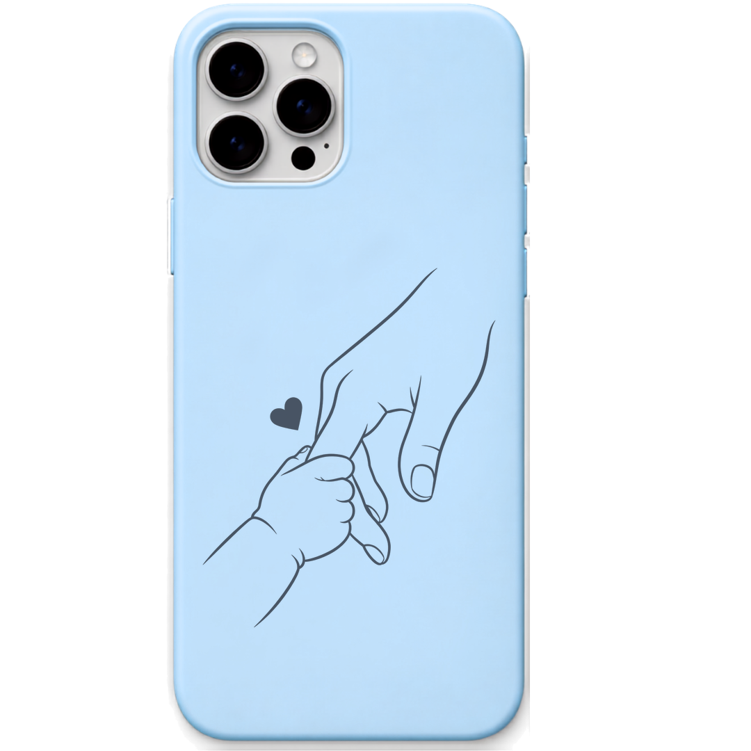 Tiny Hand Forever Bond parent child hands line art engraved pastel silicone phone cover in Sky Blue