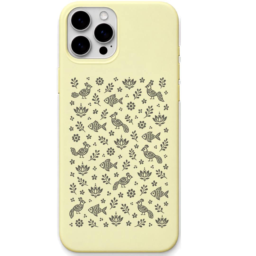Little Motifs Big Roots Pattachitra engraved pastel silicone phone cover in Lemon Yellow