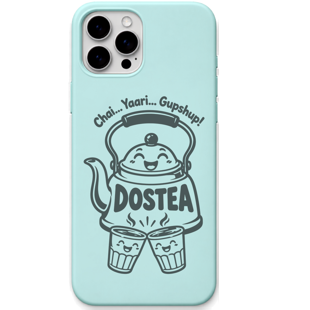 DosTEA Chai Yaar Gupshup tea friendship meme engraved silicone phone cover in Mint Green