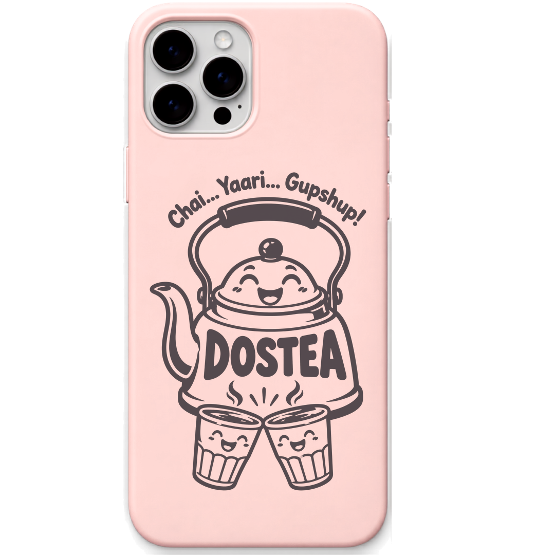 DosTEA Chai Yaar Gupshup tea friendship meme engraved silicone phone cover in Blush Pink