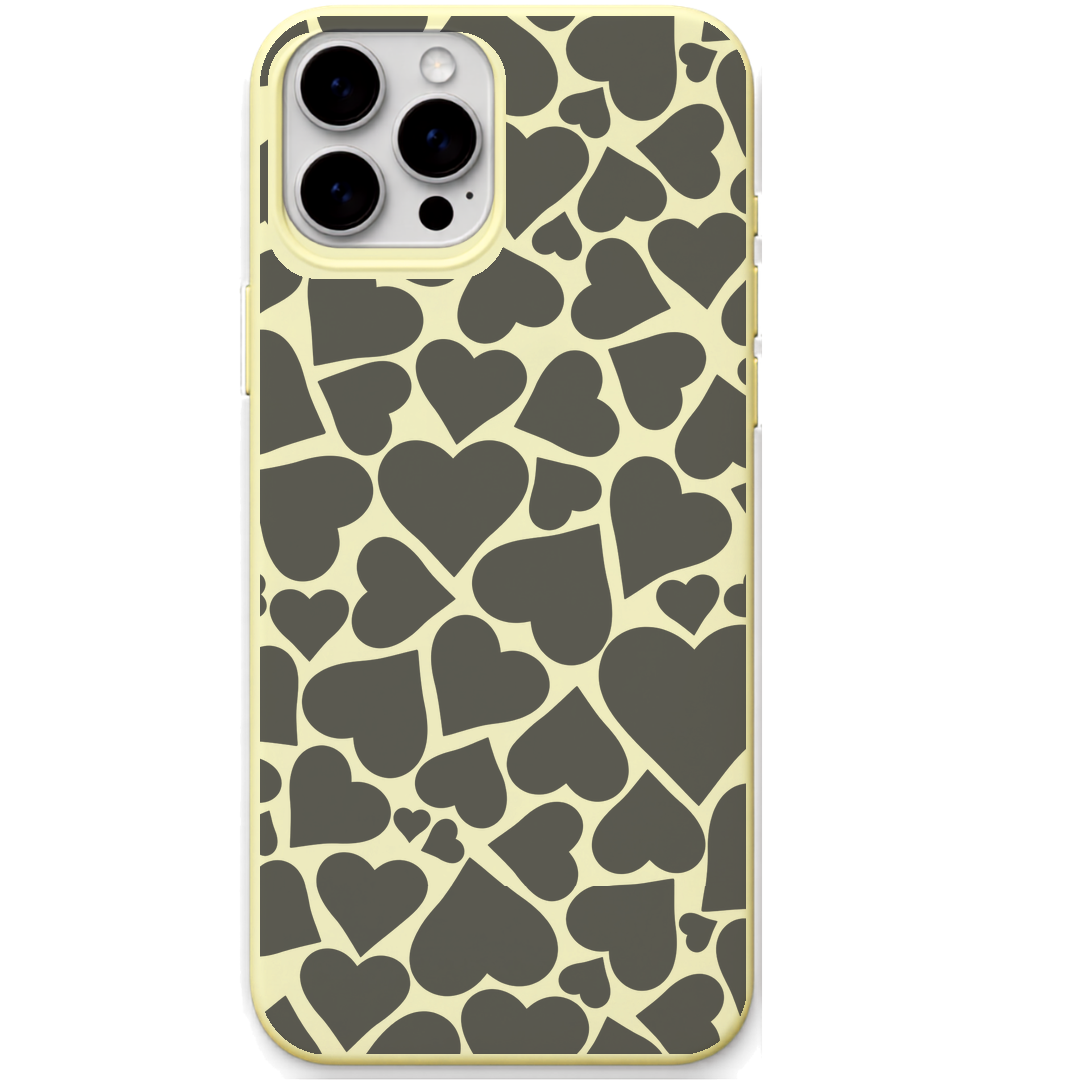 All Hearts engraved silicone phone cover in Lemon Yellow