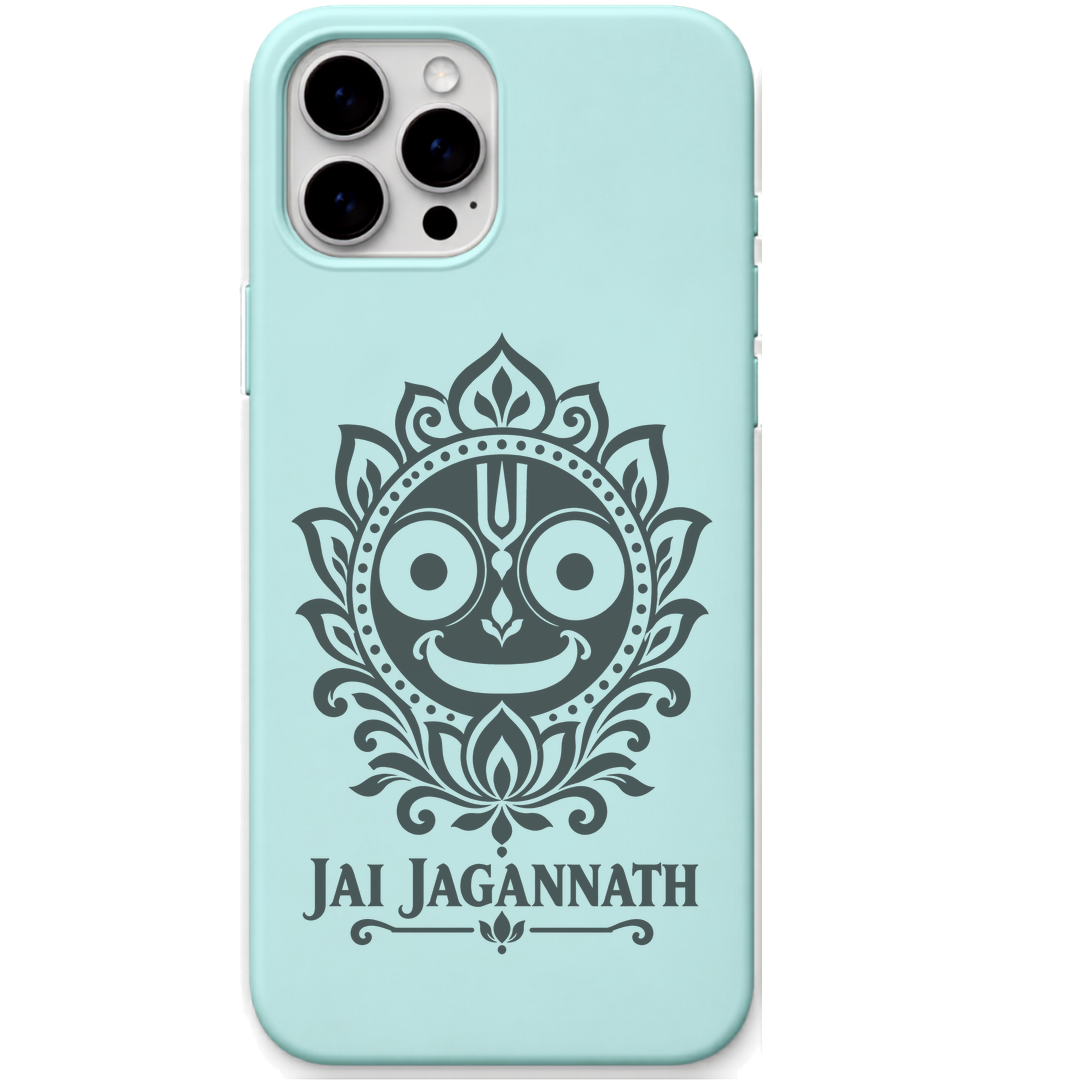 Jai Jagannath Lotus Emblem engraved pastel silicone phone cover in Mint Green
