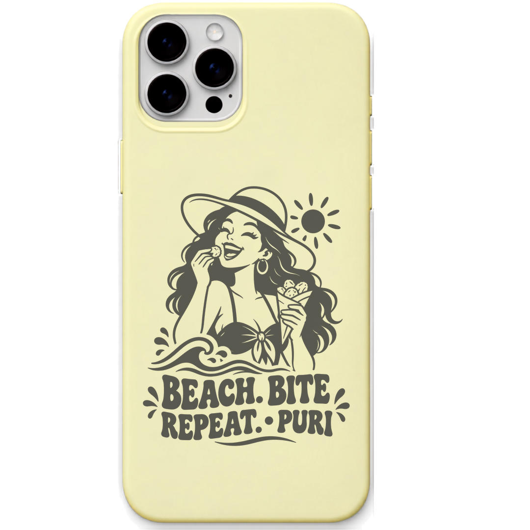 Beach Bite Repeat Puri engraved pastel silicone phone cover in Lemon Yellow
