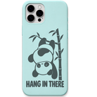 Hang in There Panda hanging panda bamboo art engraved pastel silicone phone cover in Mint Green
