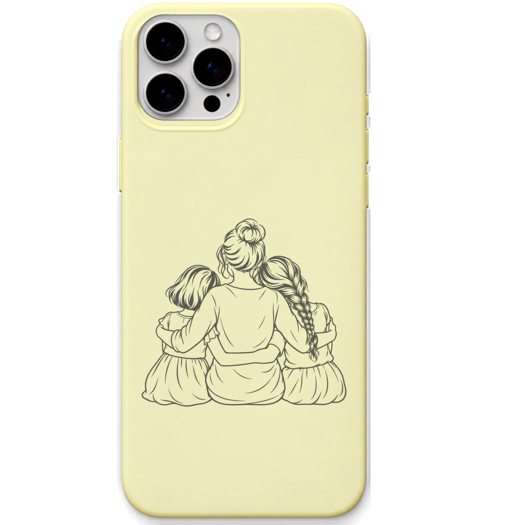 Mums Girl Gang mum two daughters line art engraved pastel silicone phone cover in Lemon Yellow
