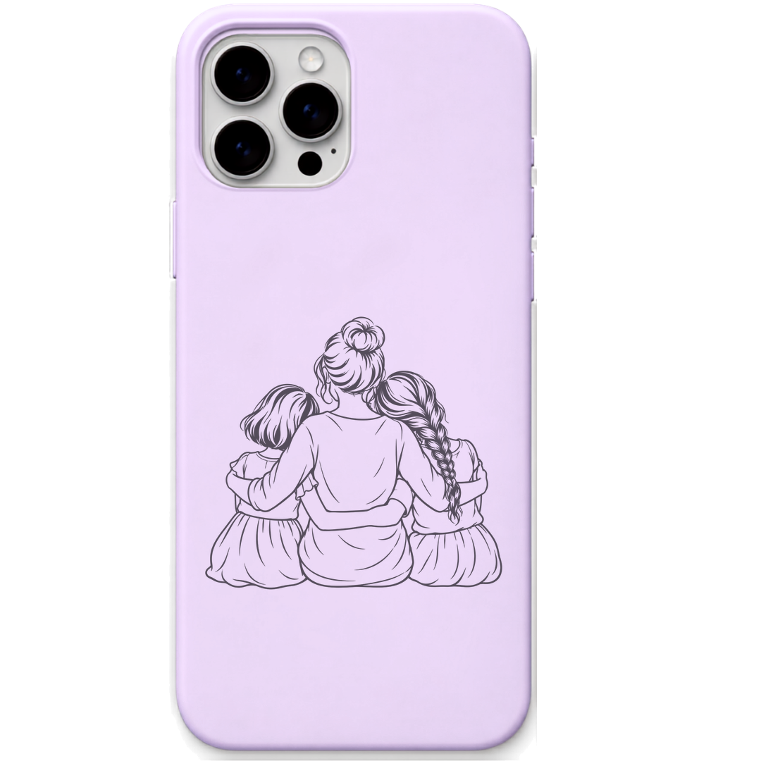 Mums Girl Gang mum two daughters line art engraved pastel silicone phone cover in Lavender