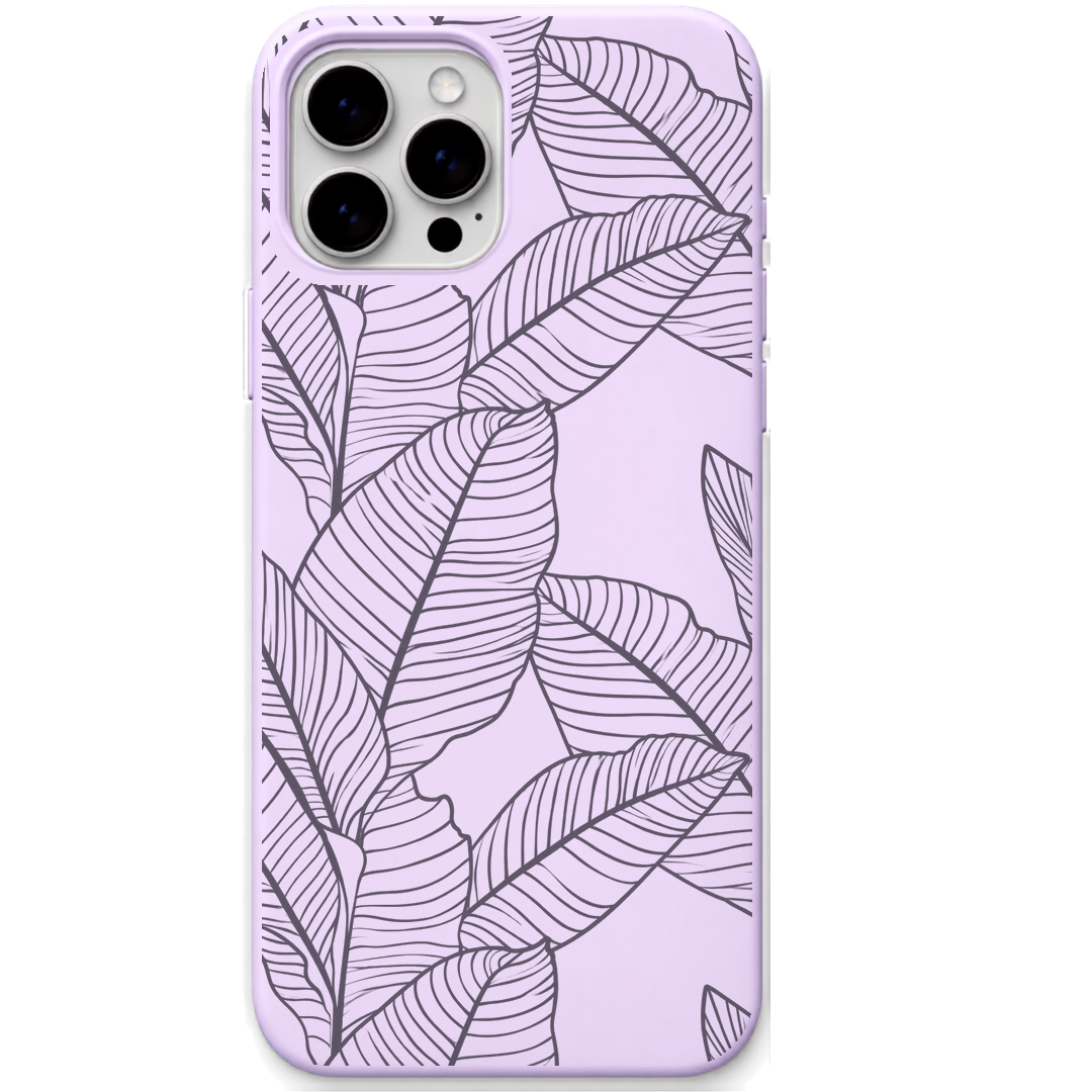 Tropical Leaves engraved silicone phone cover in Lavender