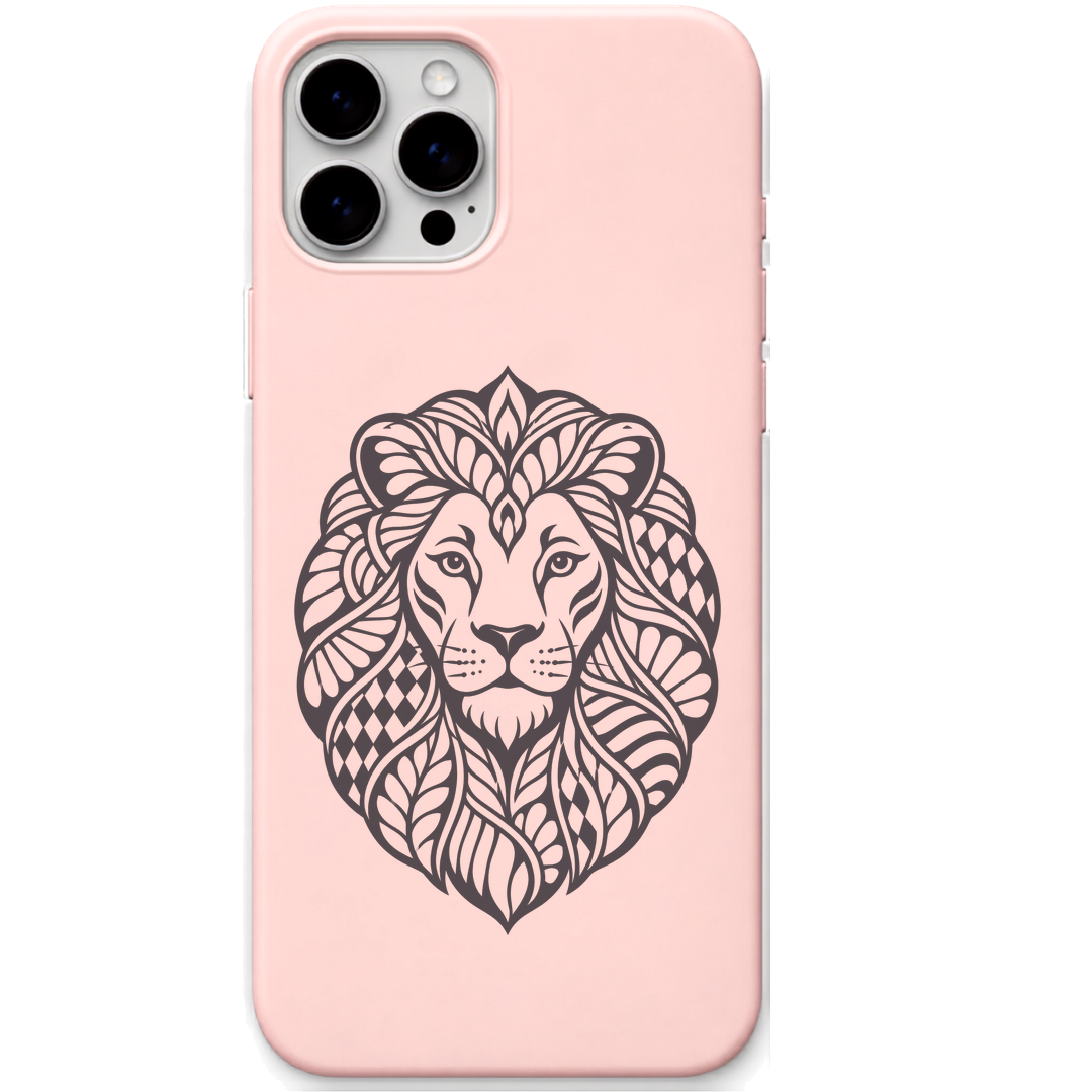 Quiet Courage Lion ornamental lion engraved pastel silicone phone cover in Blush Pink