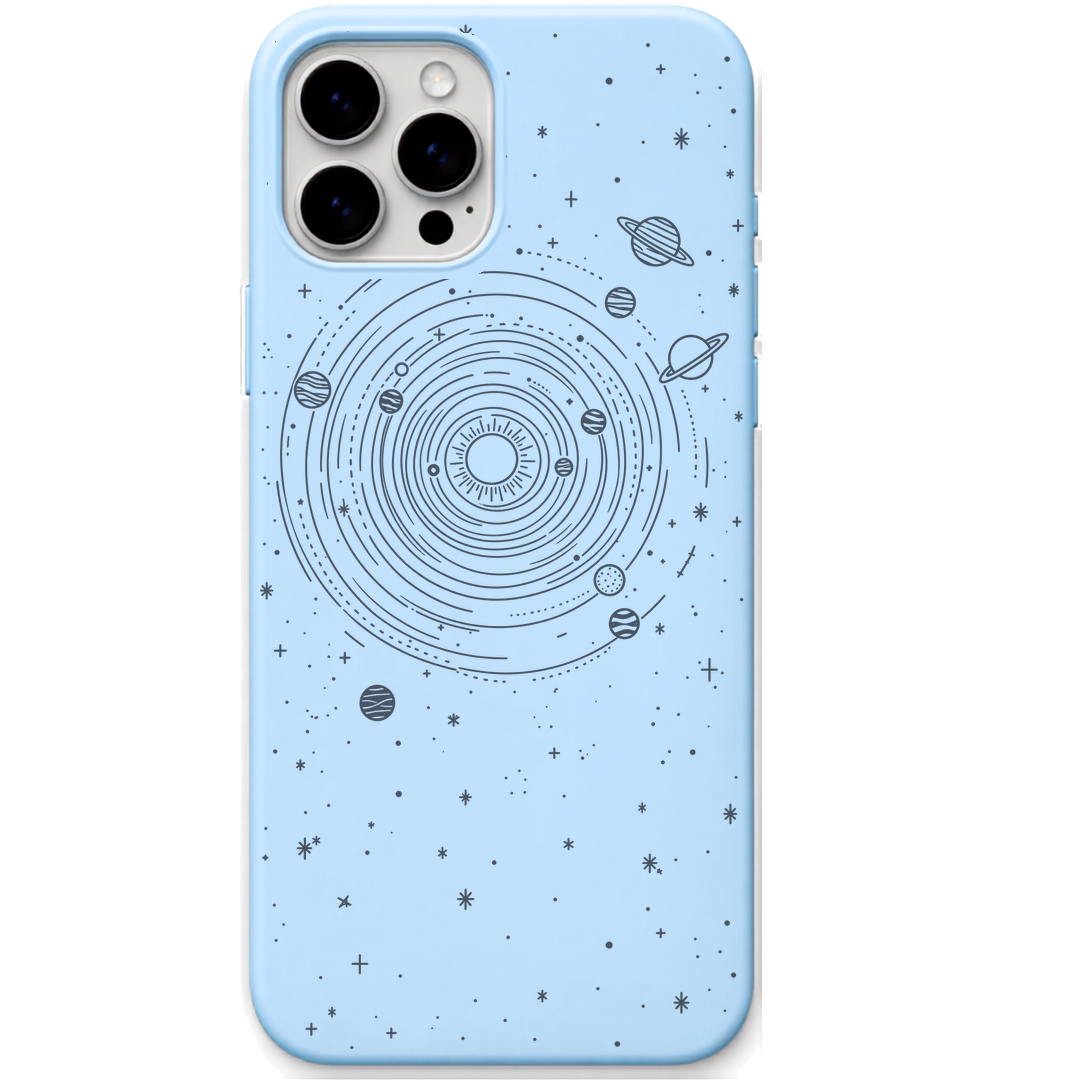 Orbit Dreams engraved silicone phone cover in Sky Blue