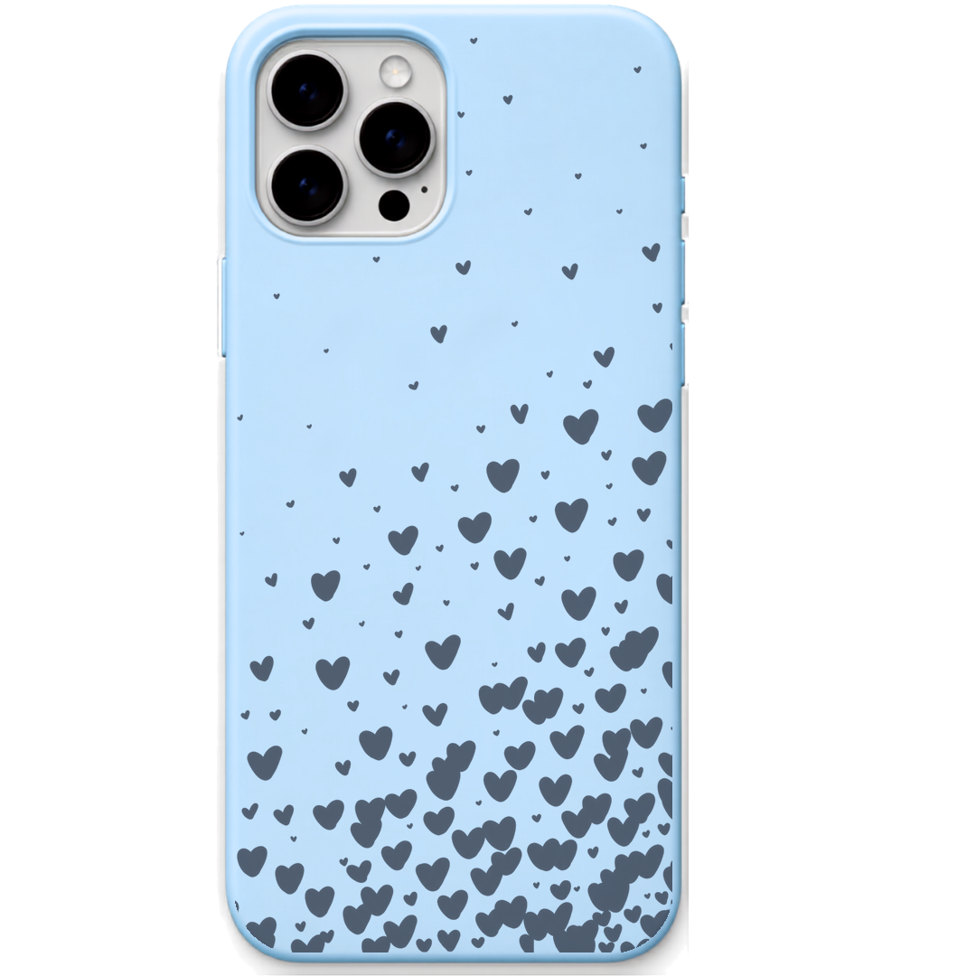 Falling Hearts engraved silicone phone cover in Sky Blue