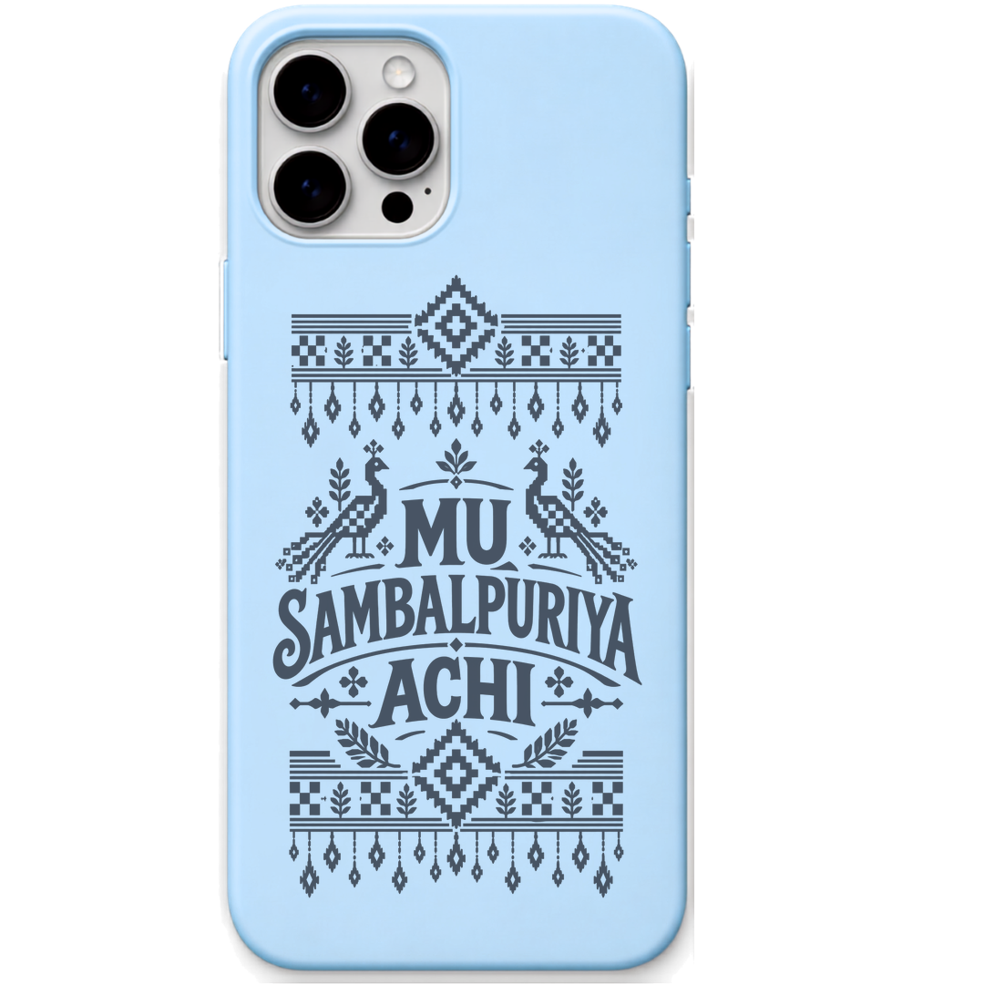 Mu Sambalpuriya Achi engraved pastel silicone phone cover in Sky Blue