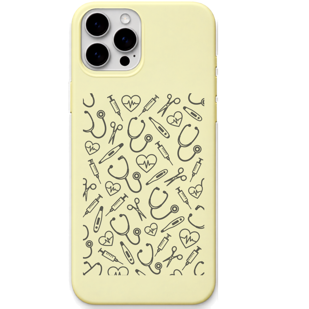 Doctor Daily Kit Medical Doodles engraved silicone phone cover in Lemon Yellow