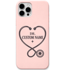 Personalised Dr Name Stethoscope Heart engraved silicone phone cover in Blush Pink