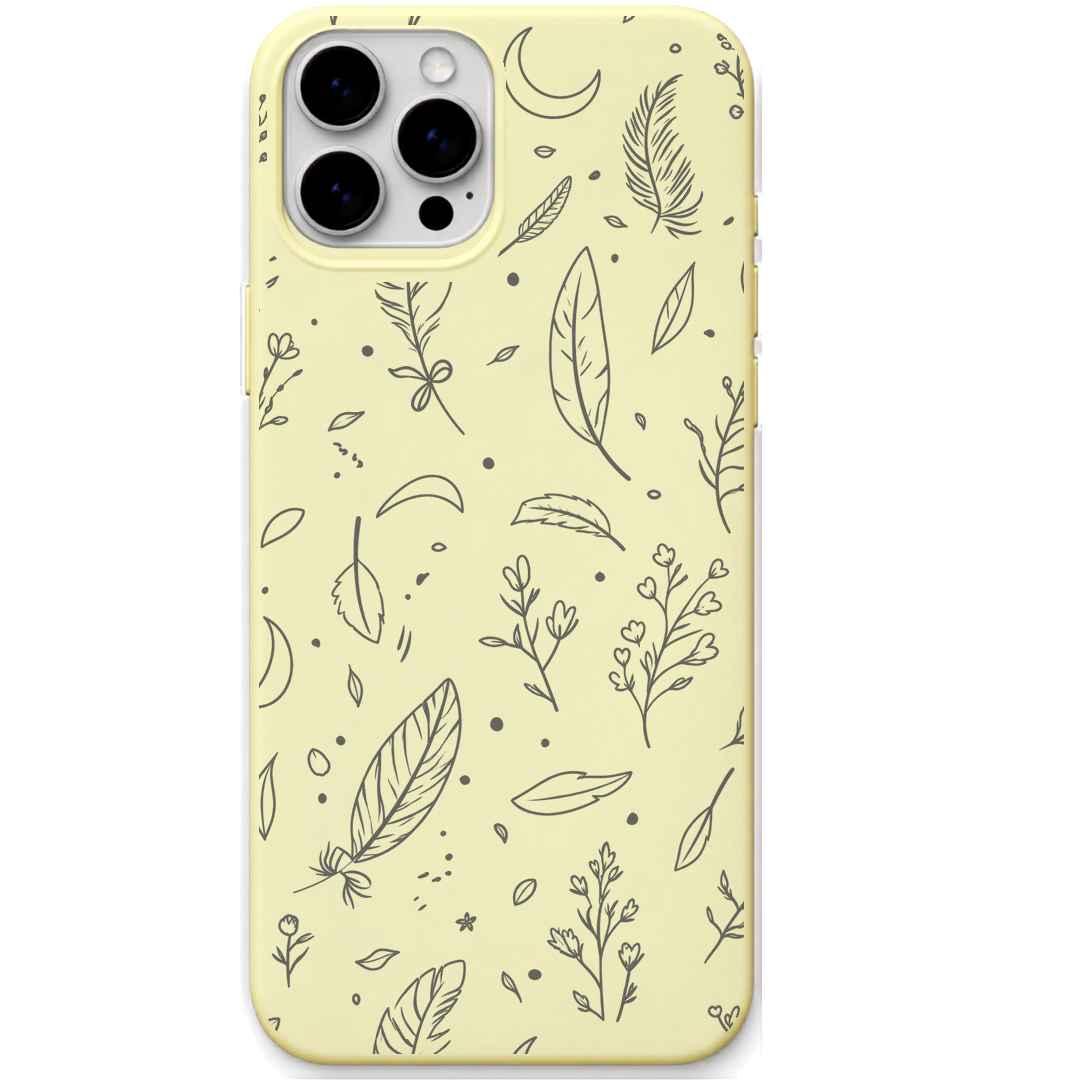 Feather Dreams engraved silicone phone cover in Lemon Yellow