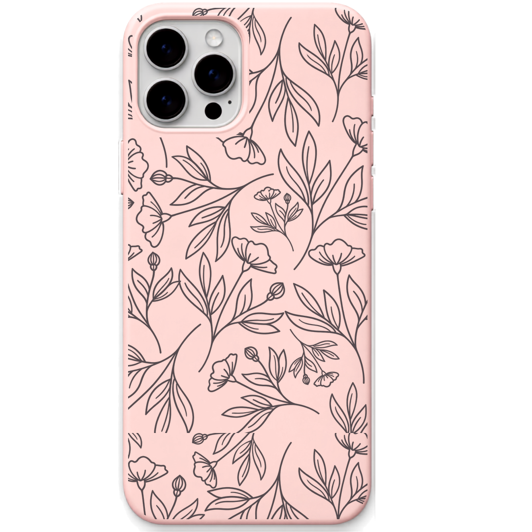 Wildflower Drift engraved silicone phone cover in Blush Pink