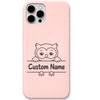 Sleepy Little Owl baby owl custom name engraved pastel silicone phone cover in Blush Pink