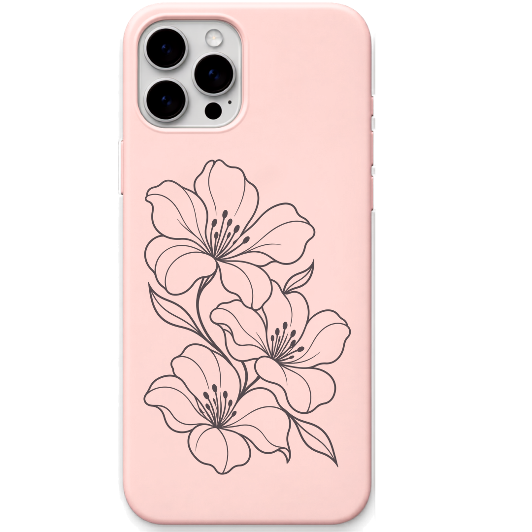 Petal Current flowing floral line art engraved pastel silicone phone cover in Blush Pink