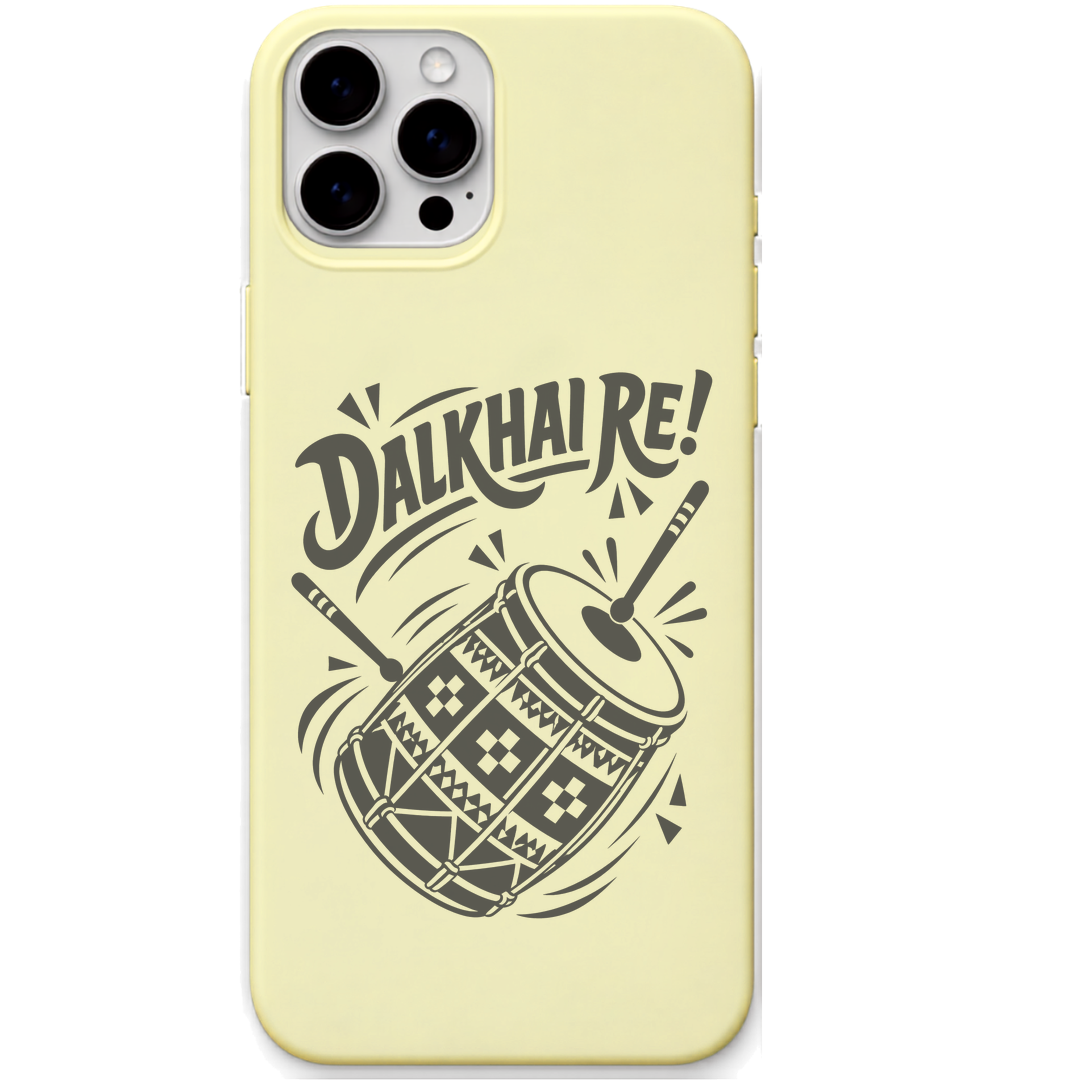 Sambalpuri Beat Dalkhai Re engraved pastel silicone phone cover in Lemon Yellow