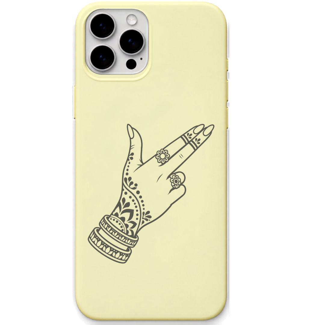 Desi Finger Swag mehndi hand attitude art engraved silicone phone cover in Lemon Yellow