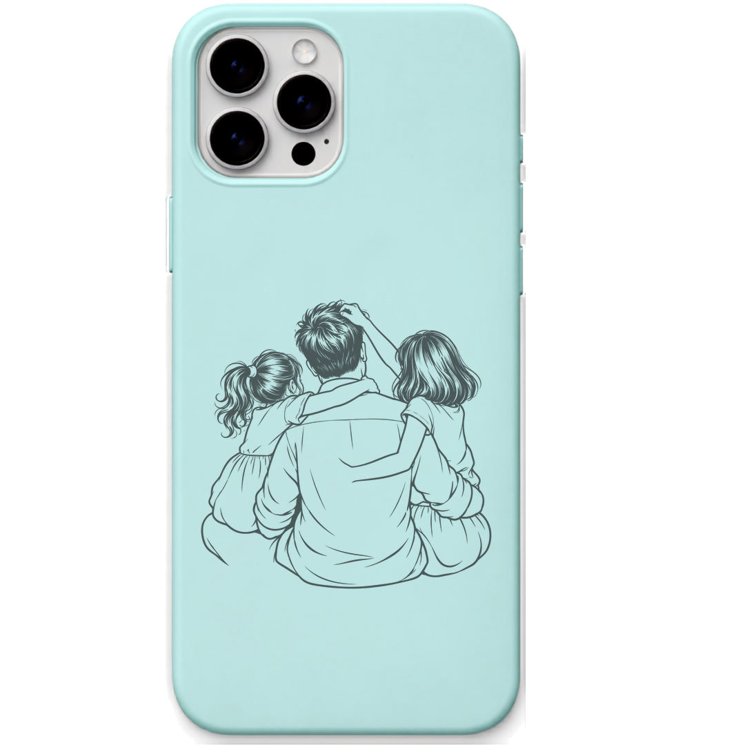 Papas Little Bosses dad two daughters line art engraved pastel silicone phone cover in Mint Green