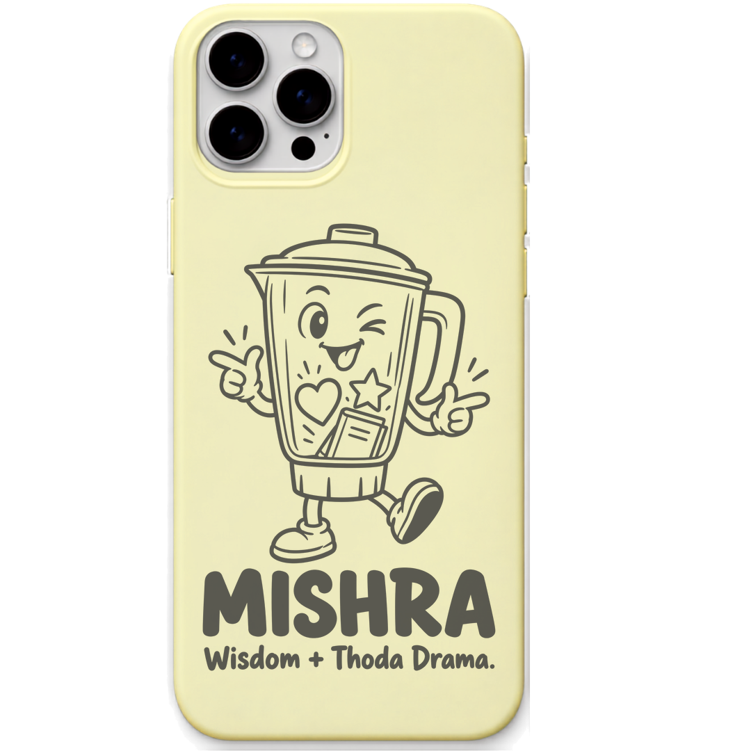 Mishra Wisdom And Thoda Drama engraved pastel silicone phone cover in Lemon Yellow