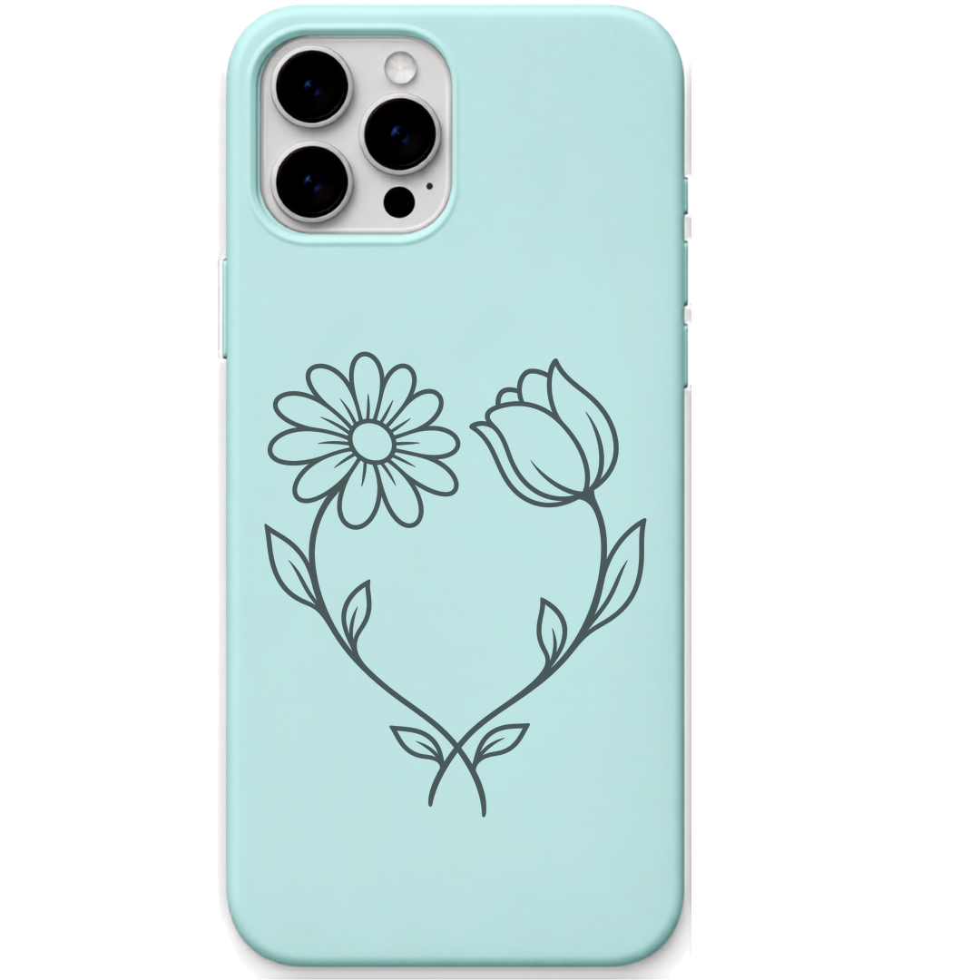 Two Stems One Heart heart shaped flower stems engraved pastel silicone phone cover in Mint Green