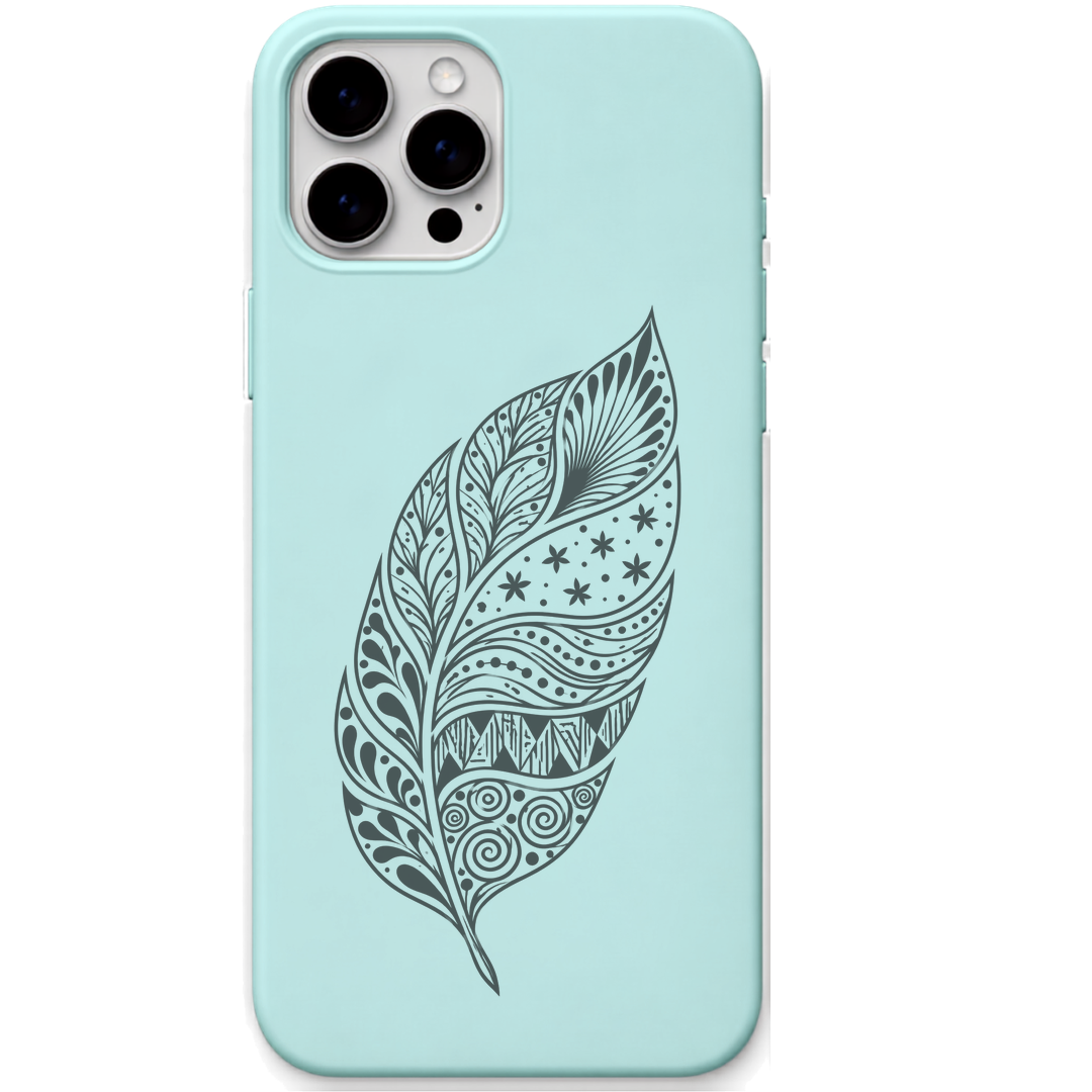 Free Spirit Feather patterned feather engraved pastel silicone phone cover in Mint Green