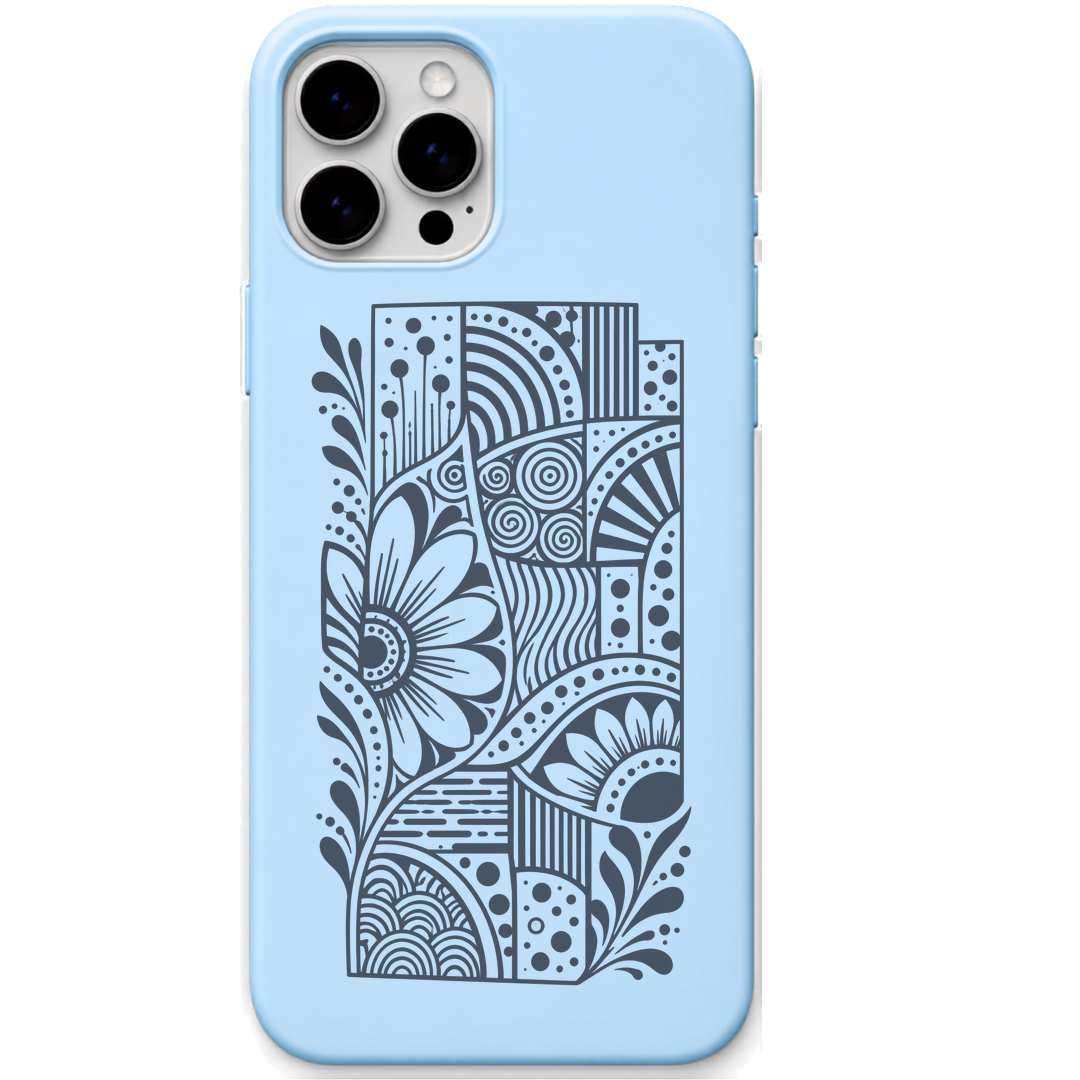 Artful Chaos abstract floral patchwork engraved pastel silicone phone cover in Sky Blue