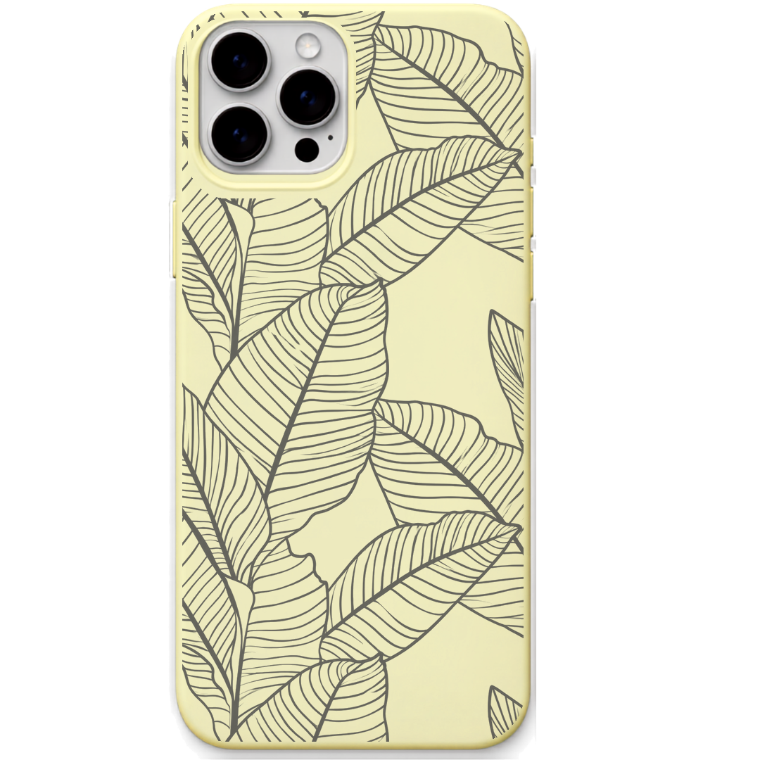 Tropical Leaves engraved silicone phone cover in Lemon Yellow