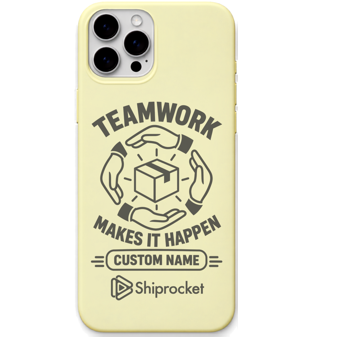 Shiprocket Teamwork + Name engraved phone cover in Lemon Yellow