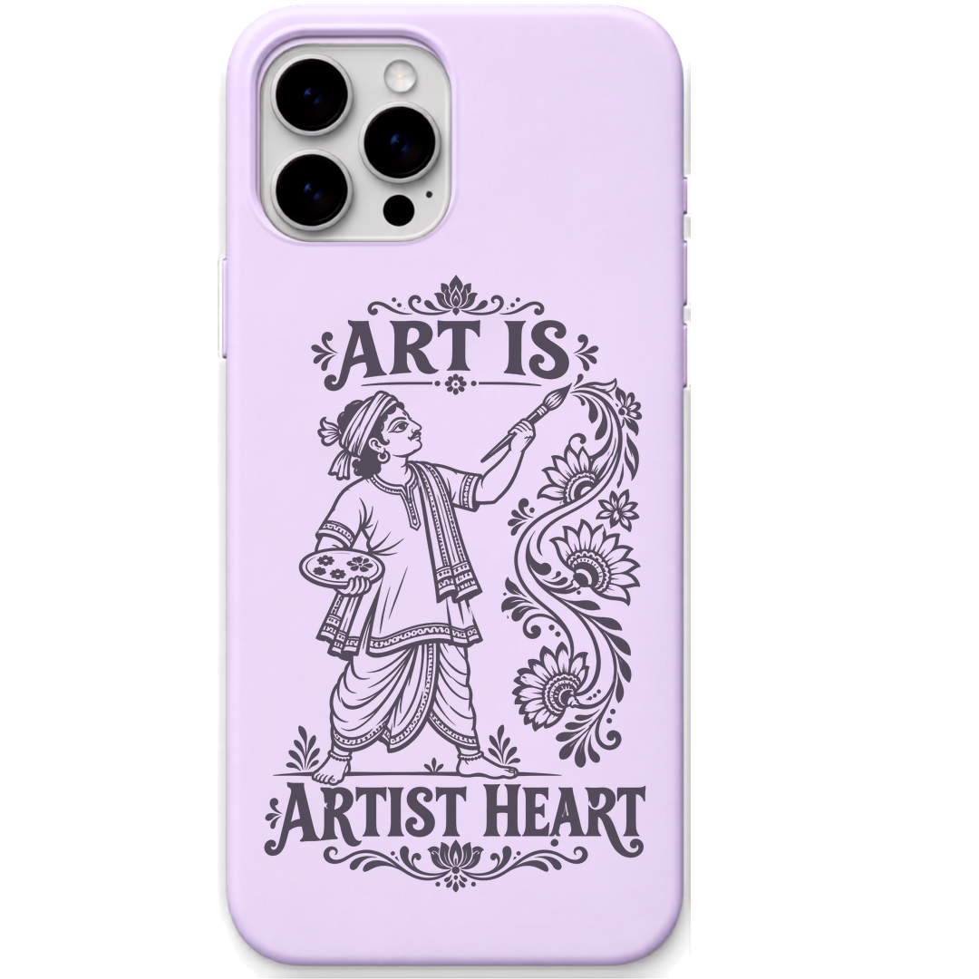 Art Is Artist Heart Pattachitra engraved pastel silicone phone cover in Lavender