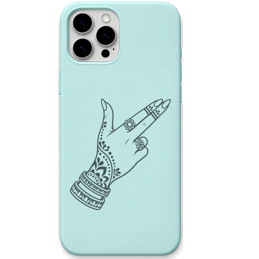 Desi Finger Swag mehndi hand attitude art engraved silicone phone cover in Mint Green