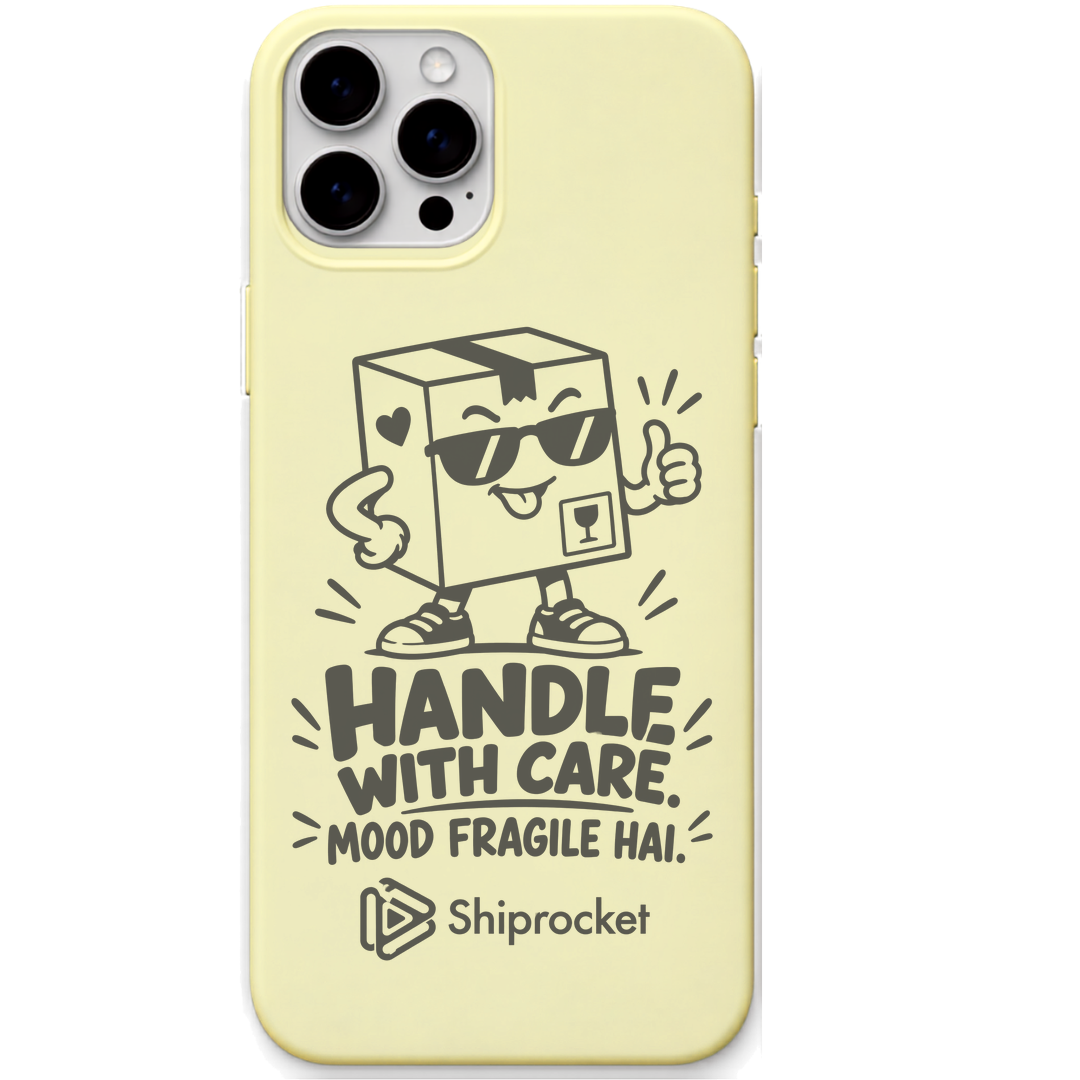 Shiprocket Handle With Care engraved phone cover in Lemon Yellow