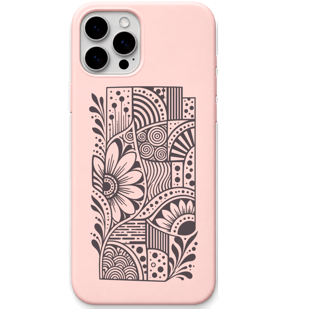 Artful Chaos abstract floral patchwork engraved pastel silicone phone cover in Blush Pink