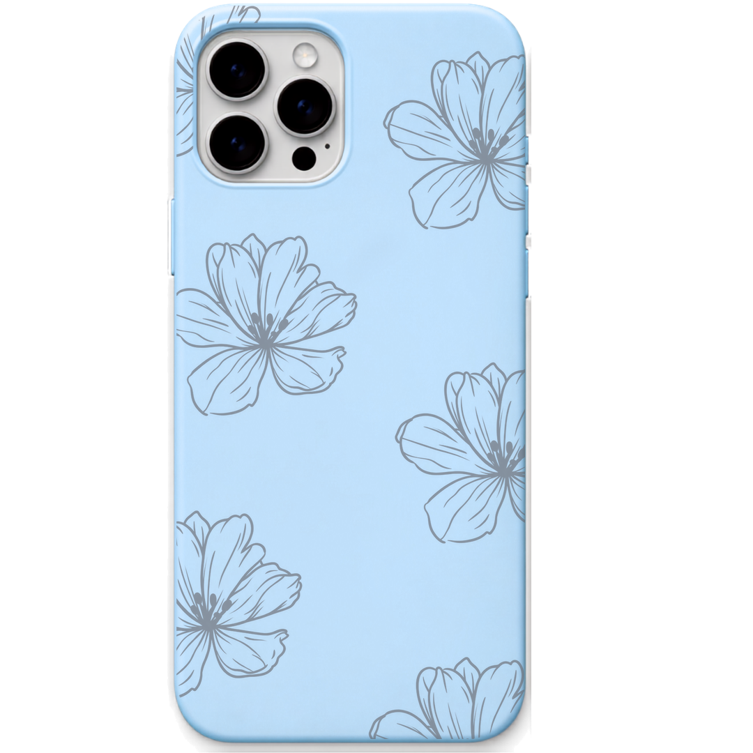 Airy Florals engraved silicone phone cover in Sky Blue