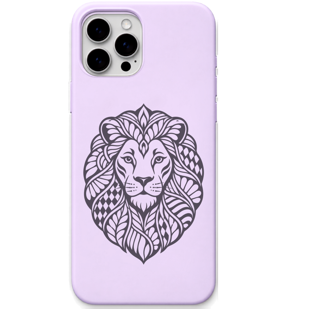 Quiet Courage Lion ornamental lion engraved pastel silicone phone cover in Lavender