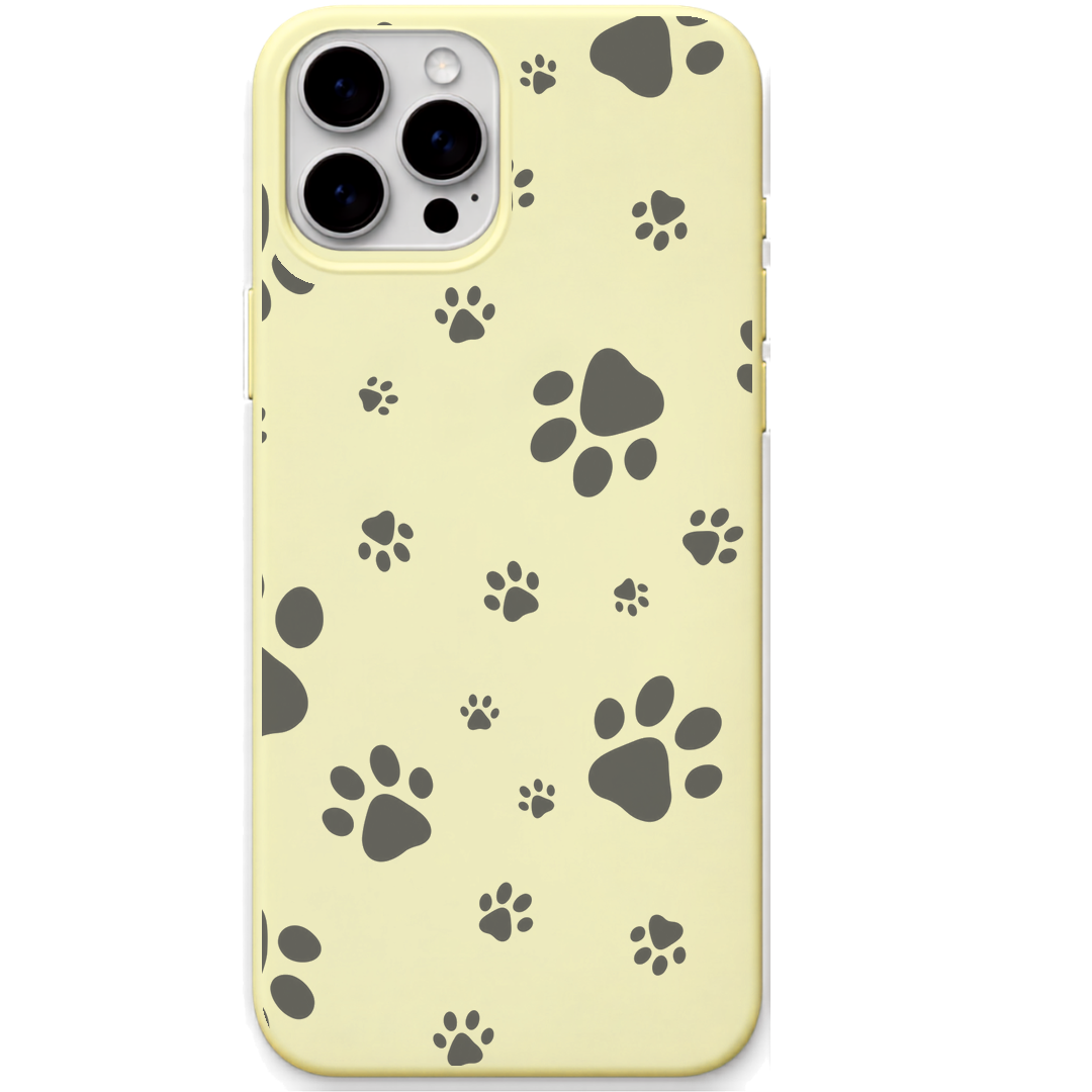 Paw Parade engraved silicone phone cover in Lemon Yellow