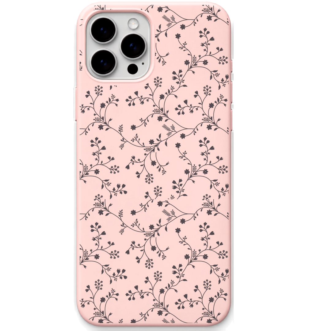 Dancing Vines engraved silicone phone cover in Blush Pink