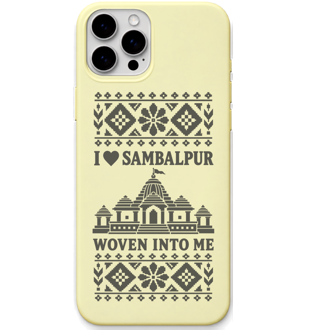 Sambalpur Woven Into Me engraved pastel silicone phone cover in Lemon Yellow