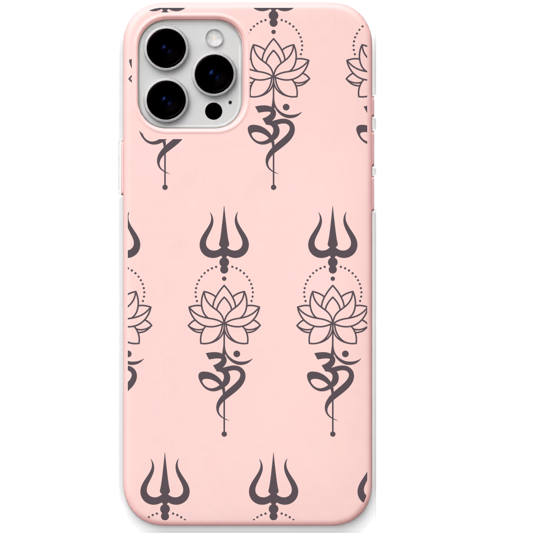 Trishul Lotus Om engraved silicone phone cover in Blush Pink