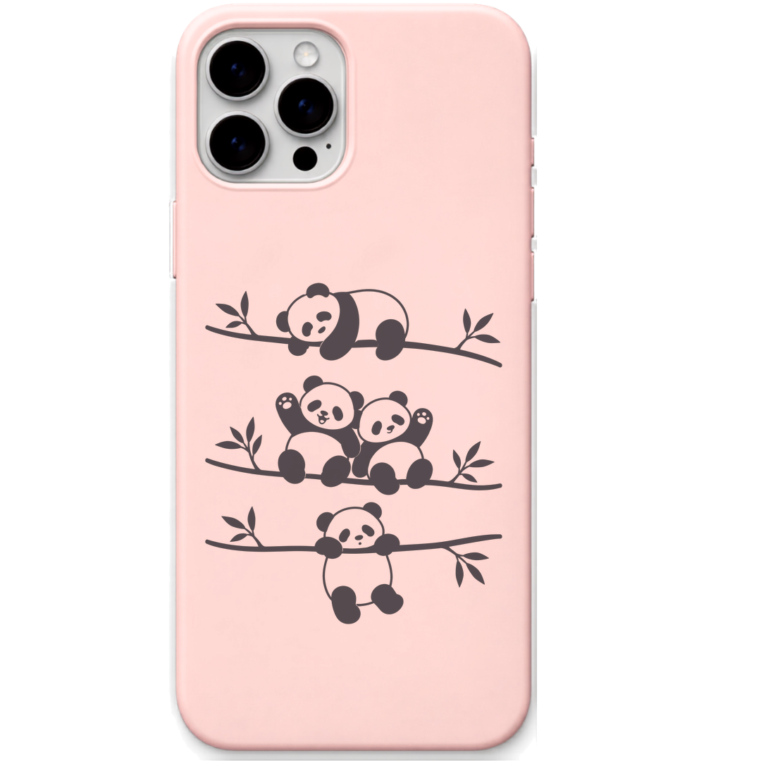 Panda Branch Club pandas on branches engraved pastel silicone phone cover in Blush Pink