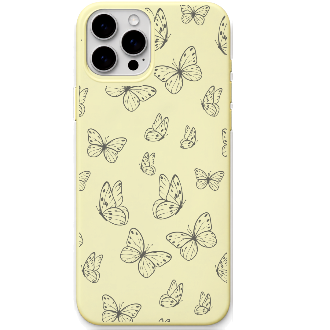 Butterfly Flight engraved silicone phone cover in Lemon Yellow