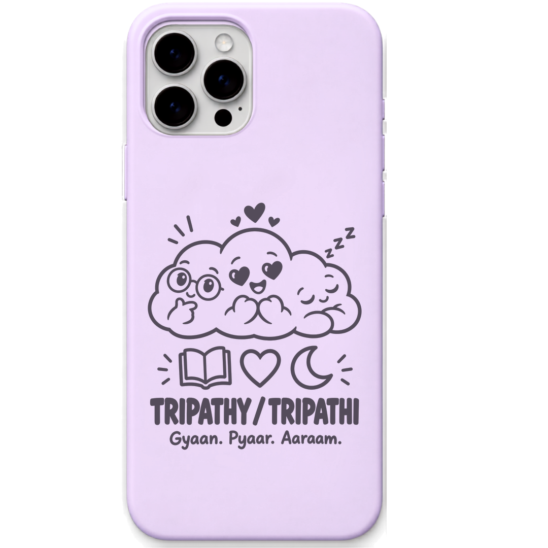 Tripathy Tripathi Gyaan Pyaar Aaraam engraved pastel silicone phone cover in Lavender