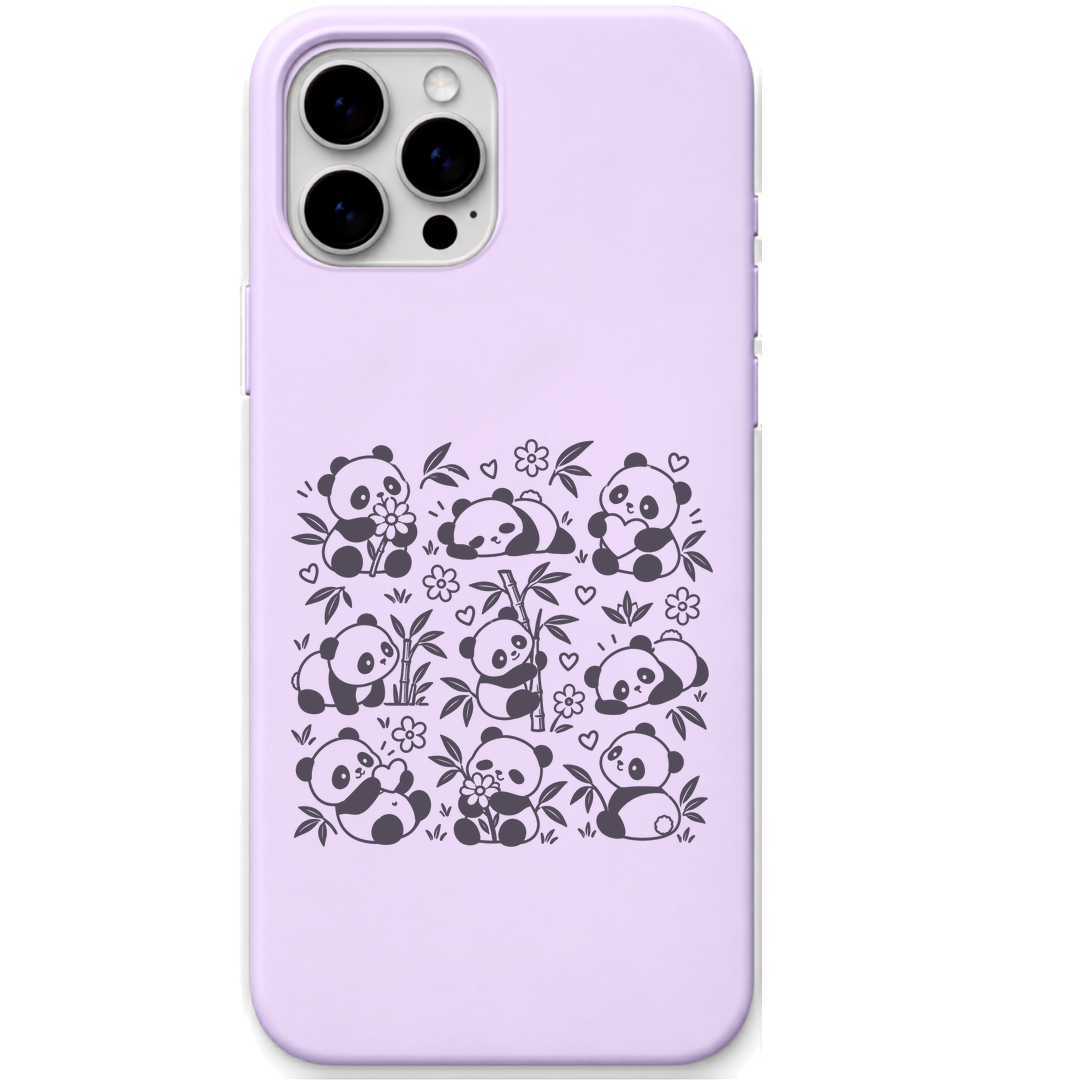 Little Joys Panda Garden panda floral pattern engraved pastel silicone phone cover in Lavender