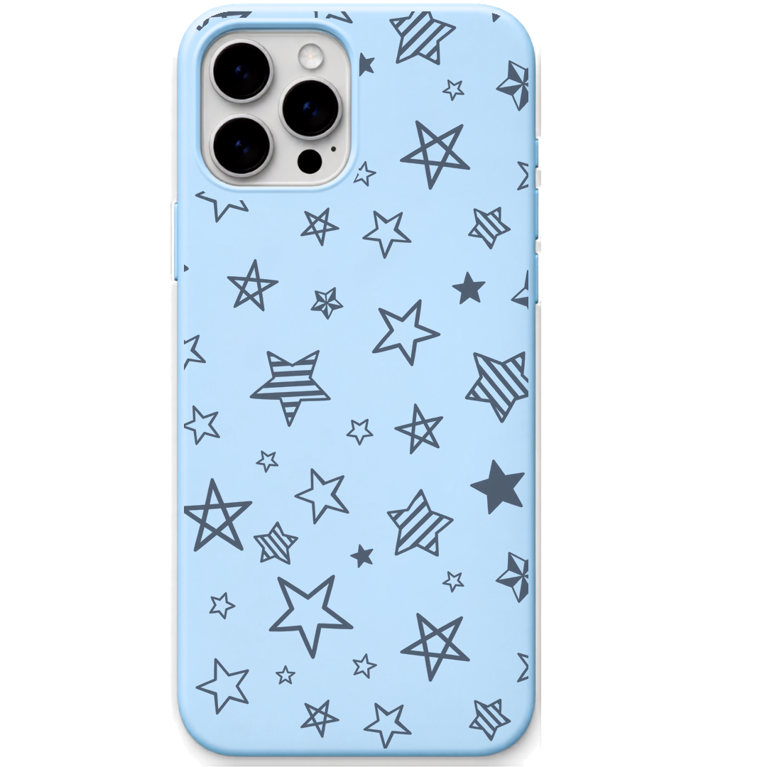 Doodle Stars engraved silicone phone cover in Sky Blue