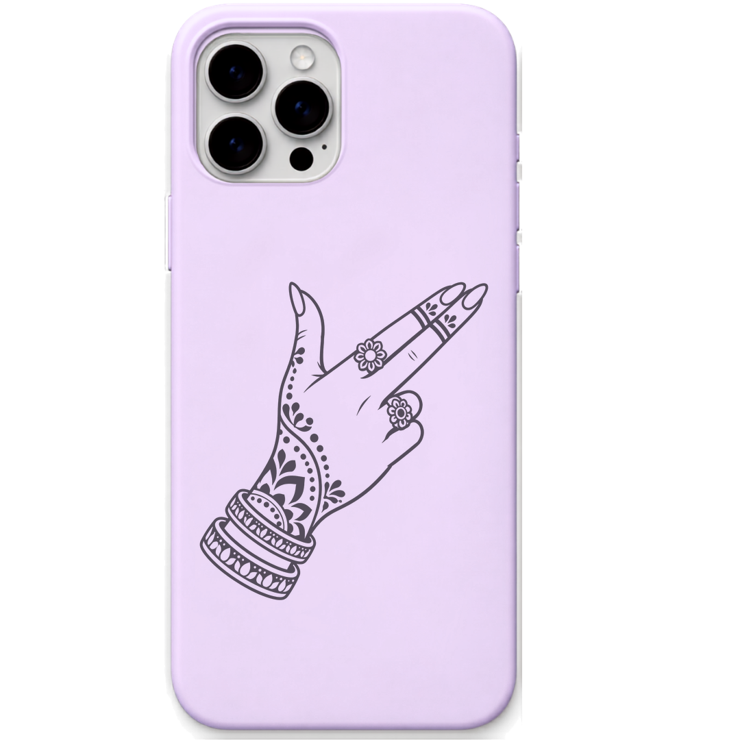 Desi Finger Swag mehndi hand attitude art engraved silicone phone cover in Lavender