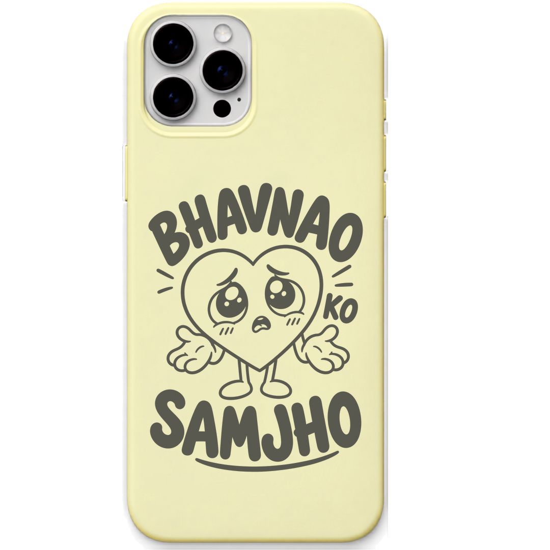 Bhavnao Ko Samjho cute emotional meme engraved silicone phone cover in Lemon Yellow