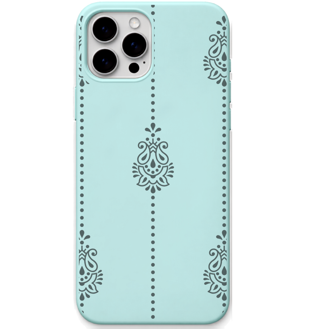 Ornamental Drops engraved silicone phone cover in Mint Green