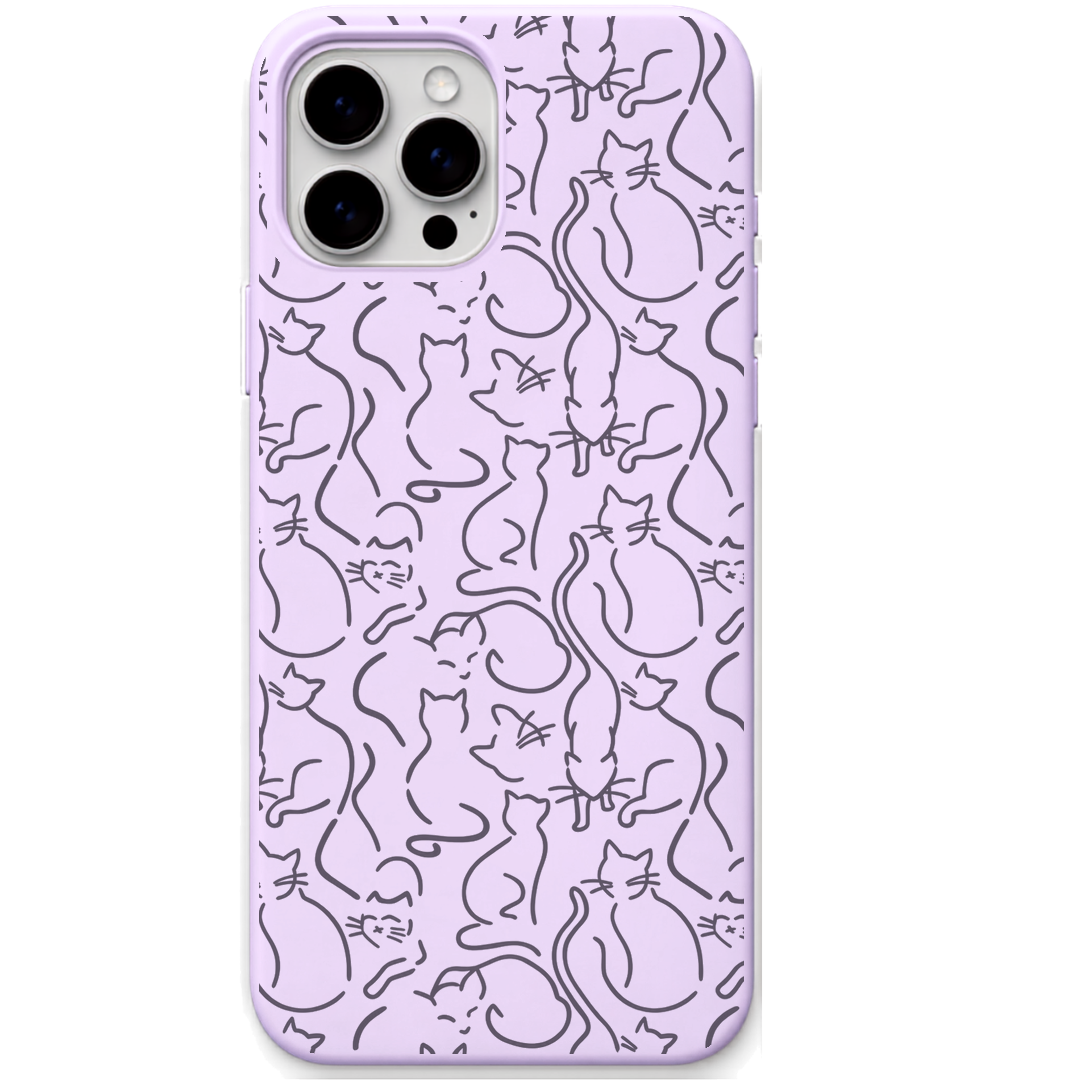 Cat Companions engraved silicone phone cover in Lavender